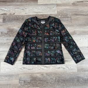 Vtg 90s Stillman Studio Lamb Leather Floral Mesh Jacket XL Whimsigoth Artwear